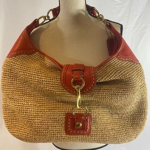 Coach straw orange tote bag